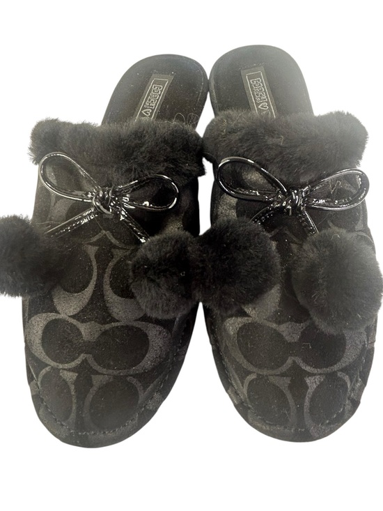Coach Shoes - Vintage Coach Poppy Jayda Black Signature C Jacquard Fur Slippers Bows Y2K